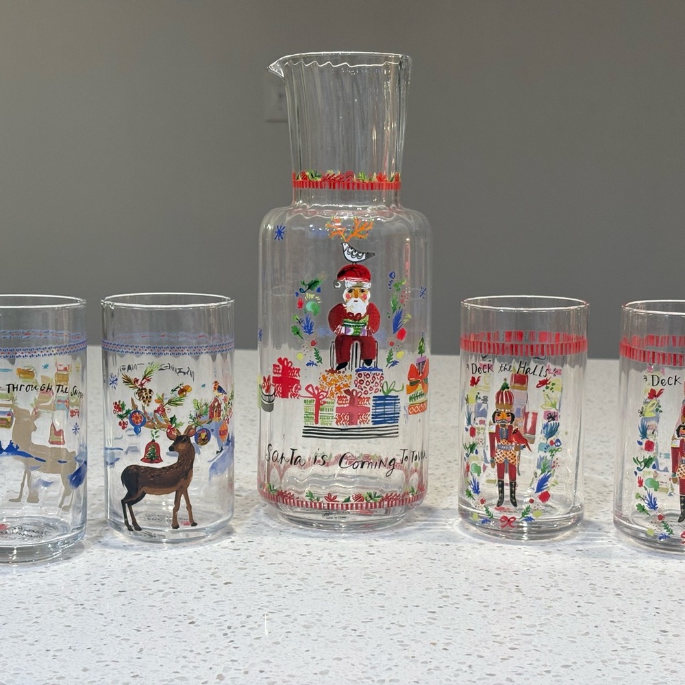Anthropologie Christmas Carafe and Glassware Set